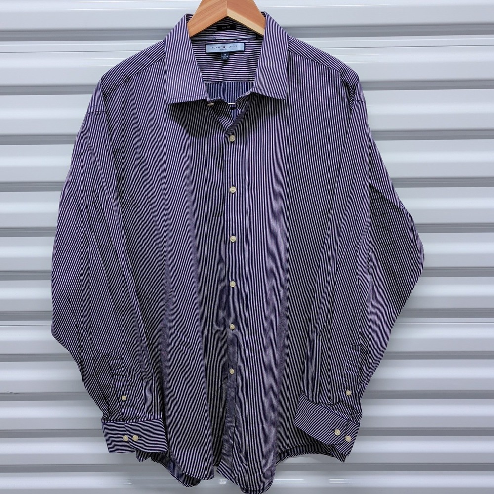 Tommy Hilfiger XXL Slim Fit Ithaca Button Down Shirt Navy Blue Striped Cotton — photo 2